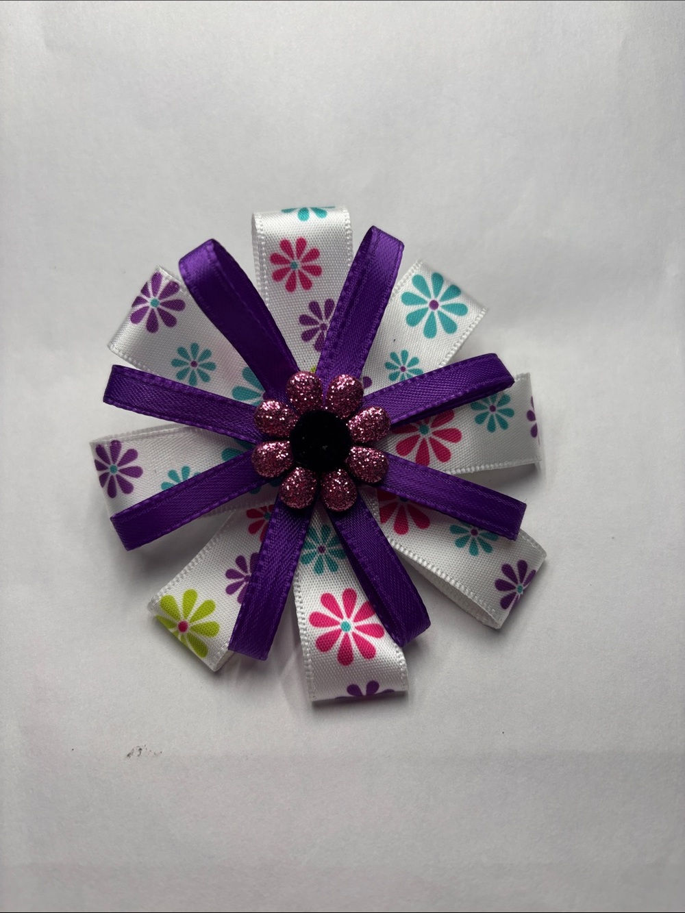 Purple Floral Ribbon Hair Bow